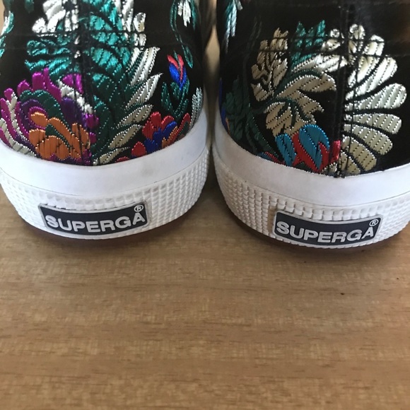 Superga Embroidered Satin Sneakers Black Size 7.5 - Picture 4 of 10